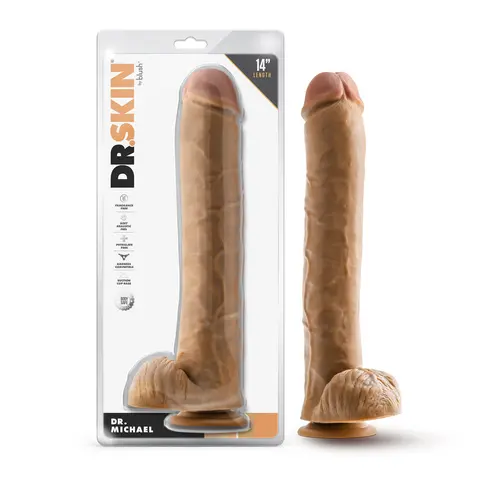 Dr. Skin Dr. Michael 14 in. Dildo with Balls in Tan