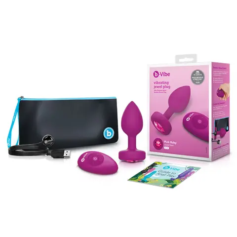 b-Vibe Vibrating Jewel Rechargeable Remote-Controlled Anal Plug with Gem Base Aquamarine Small/Medium