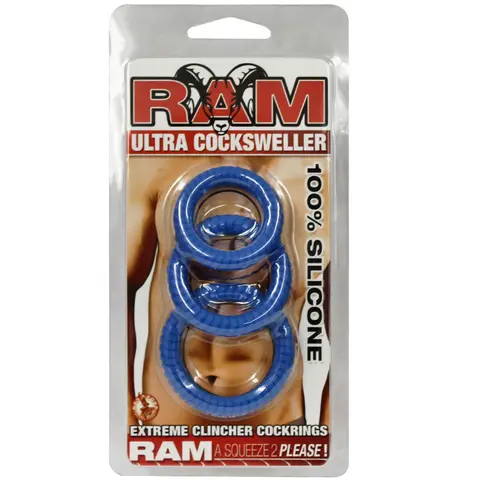 Ram Ultra Silicone Cocksweller 3 Cock Rings in Blue