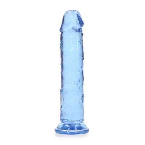 RealRock Crystal Clear Straight 7 in. Dildo Without Balls in Blue