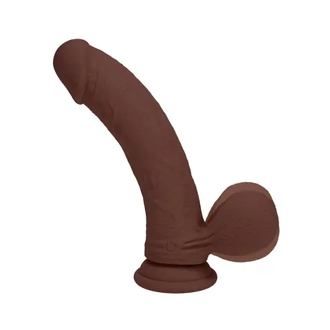 Realrock Realistic Dual Density Vibrating Silicone Dildo with Weighted Balls 6 in. in Brown