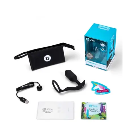b-Vibe Vibrating Snug & Tug Rechargeable Weighted Silicone Anal Plug with Cockring Medium in Black