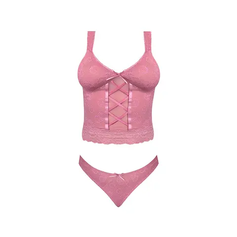 Magic Silk Wisteria Mist Bustier Cami & Thong Set Pink Queen Size
