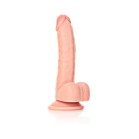 RealRock Realistic 7 in. Curved Dildo With Balls and Suction Cup in Beige
