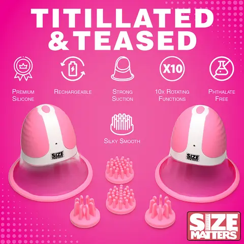 Size Matters 10X Rotating Silicone Nipple Suckers with 4 Attachments in Pink