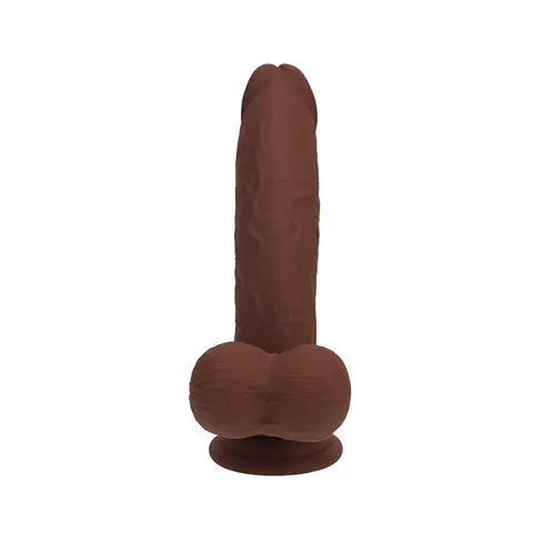 Realrock Realistic Dual Density Vibrating Silicone Dildo with Weighted Balls 6 in. in Brown
