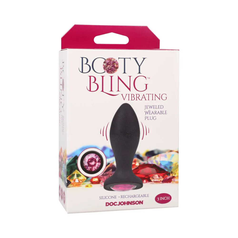 Booty Bling Jeweled Wearable Vibrating Silicone Plug 3 in. in Pink