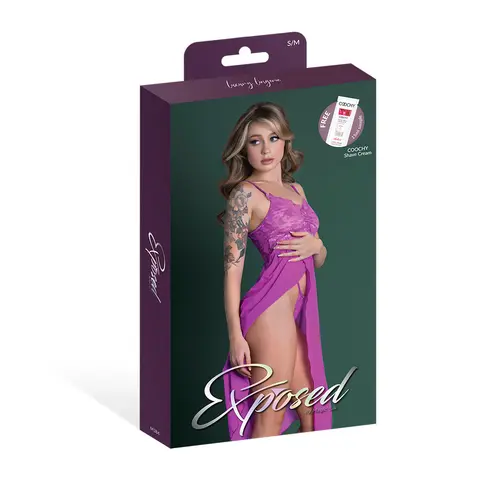 Magic Silk Butterfly Fantasies Gown & Thong Set Neon Purple L/XL