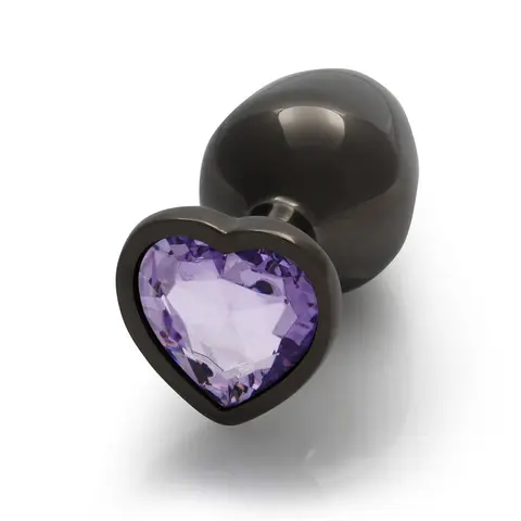 Ouch! Heart Gem Butt Plug Medium Gunmetal/Amethyst