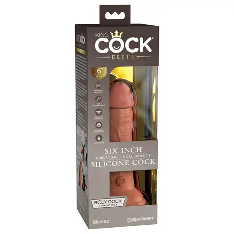 King Cock Elite 6 in. Vibrating Realistic Dildo With Suction Cup in Tan