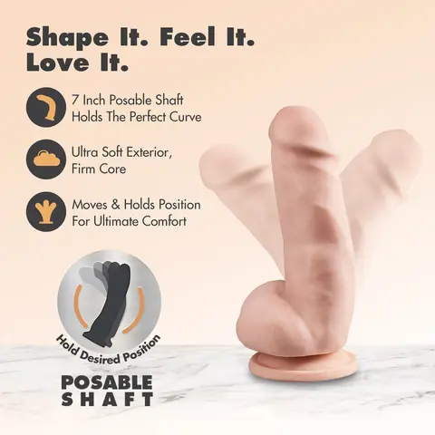 Dr. Skin Plus Girthy 7 in. Triple Density Posable Dildo with Balls in Beige
