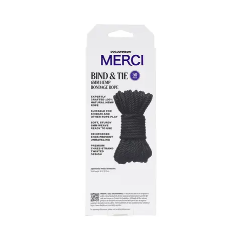 Merci Bind & Tie 6mm Hemp Bondage Rope 30 ' in Black