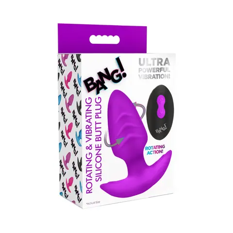 BANG! Rotating & Vibrating Silicone Butt Plug with Remote in Purple