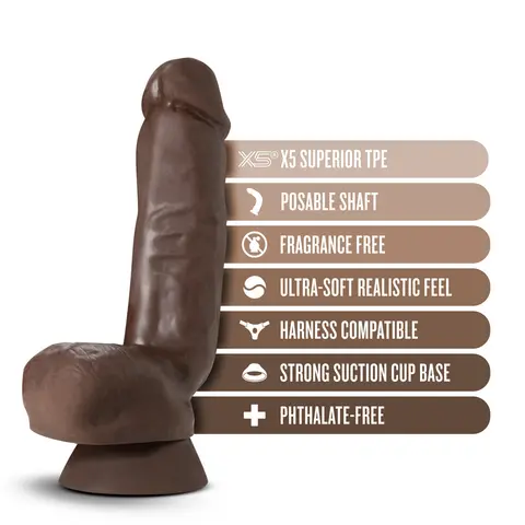 Dr. Skin Plus Thick 8 in. Triple Density Posable Dildo with Balls in Brown