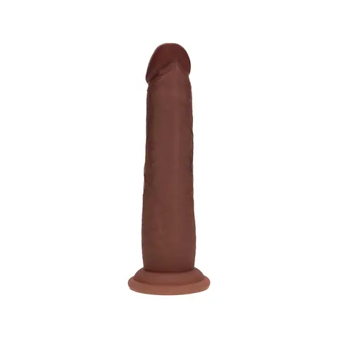 Realrock Sliding Skin Dual Density Silicone Dildo 7 in. in Brown