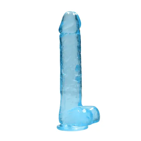 RealRock Crystal Clear Realistic 9 in. Dildo With Balls and Suction Cup in Blue