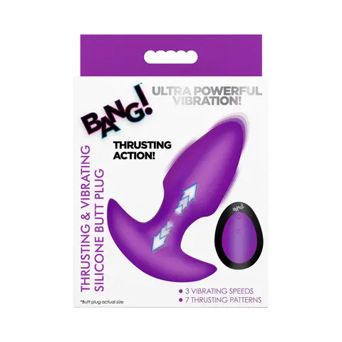 BANG! Thrusting & Vibrating Silicone Butt Plug in Purple