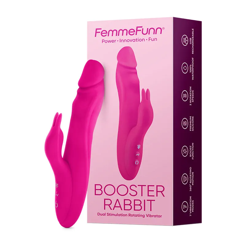 FemmeFunn Vortex Booster Rabbit Rechargeable Silicone Dual Stimulation Rotating Vibrator in Pink