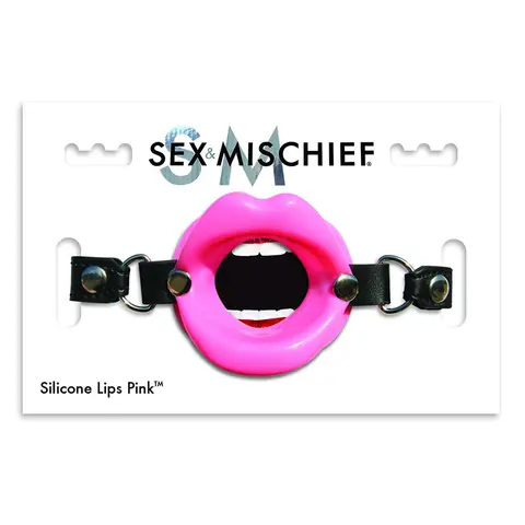Sportsheets Sex & Mischief Silicone Lips Adjustable Open-Mouth Gag in Pink
