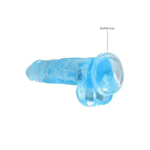RealRock Crystal Clear Realistic 8 in. Dildo With Balls and Suction Cup in Blue