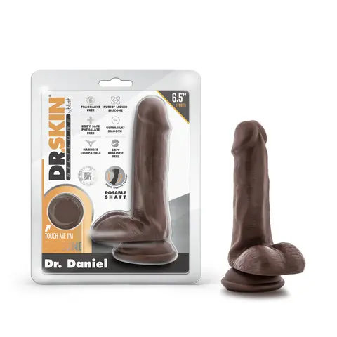 Dr. Skin Silicone Dr. Daniel 6.5 in. Posable Dildo with Balls in Brown