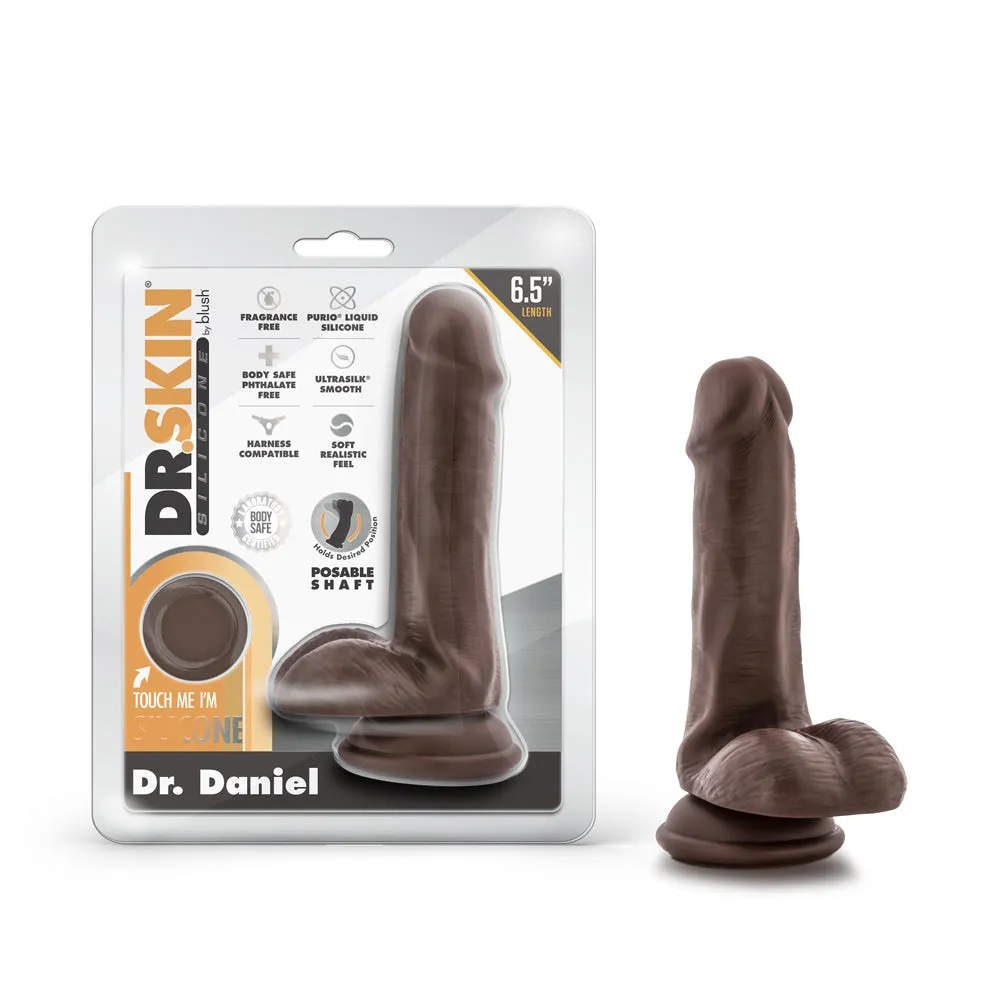 Dr. Skin Silicone Dr. Daniel 6.5 in. Posable Dildo with Balls in Brown