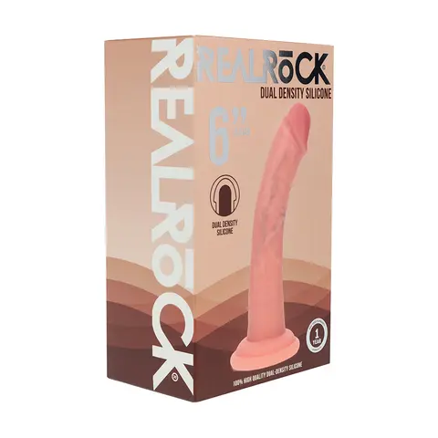 Realrock Dual Density Silicone Realistic Curved Dildo 6 in. in Beige