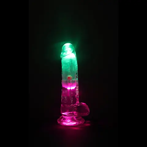 RealRock Wireless Rechargeable Remote Control LED Vibrating 6 in. Dildo with Balls Clear
