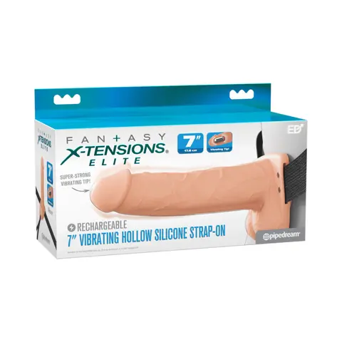Fantasy X-Tensions Elite Vibrating Hollow Silicone Strap-On 7 in. in Light