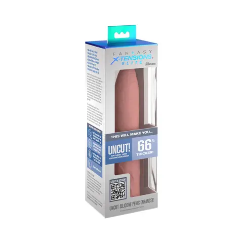 Fantasy X-tensions Elite Uncut 7 in. Open-Ended Silicone Enhancement Sleeve in Beige