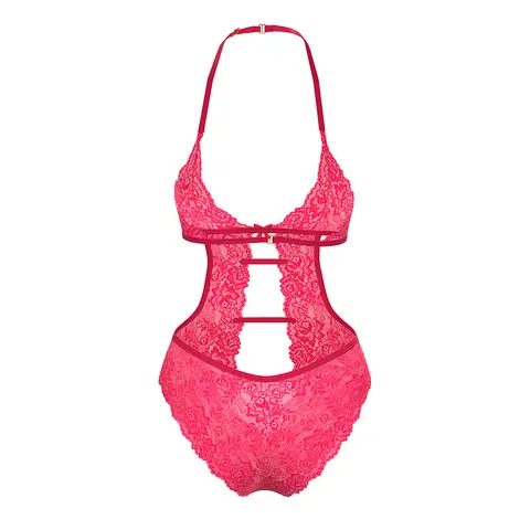 Magic Silk Get It Girl Halter Teddy with Snap Crotch Diva Pink Queen Size