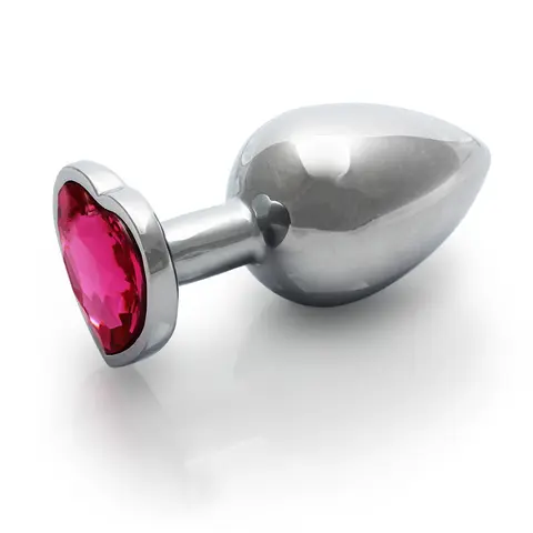 Ouch! Heart Gem Butt Plug Medium Silver/Rubellite Pink