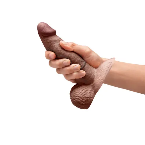 b-Vibe Slipskin Realistic Silicone Dildo 6 in. Girthy in Brown