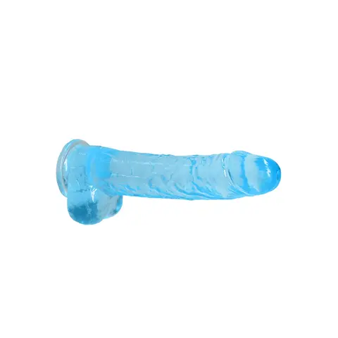 RealRock Crystal Clear Realistic 9 in. Dildo With Balls and Suction Cup in Blue