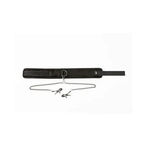 SEI MIO Twin Tweaks Velvet Collar with Nipple Clamps