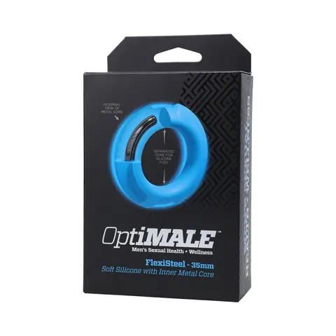 OptiMALE FlexiSteel Silicone, Metal Core Cock Ring 35 mm Blue