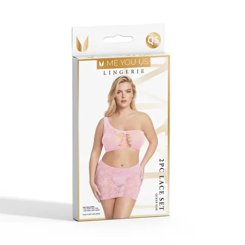 Me You Us Lace 2-Piece Set Pink Queen Size