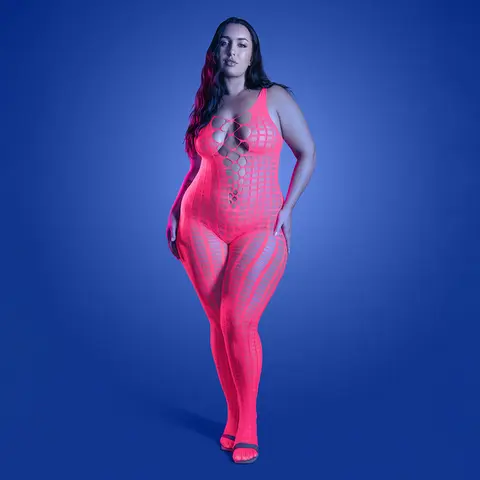 Fantasy Lingerie Glow Turn Up Bodystocking with Back Cut-Out Detail Queen Size