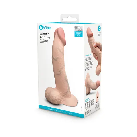 b-Vibe Slipskin Realistic Silicone Dildo 10 in. Curved Cream