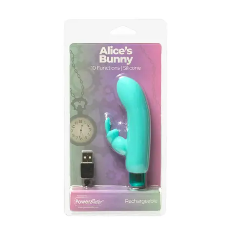 Powerbullet Alice's Bunny Rechargeable Bullet Vibrator with Silicone Rabbit Sleeve in Teal