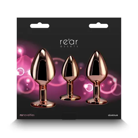 Rear Assets 3-Piece Metal Plug Kit in Rose Gold/Pink