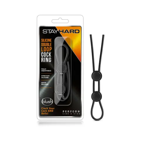 Stay Hard Silicone Double Loop Lasso/Bolo Cockring in Black