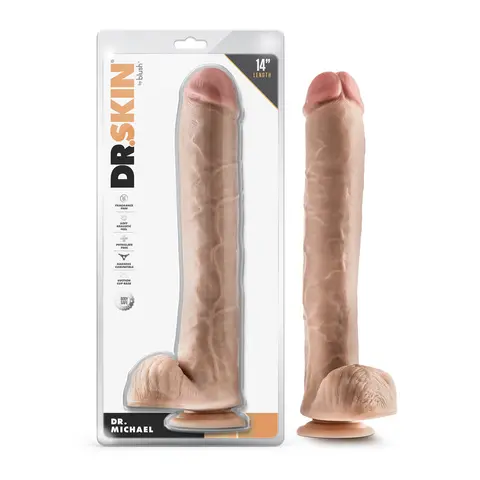 Dr. Skin Dr. Michael 14 in. Dildo with Balls in Beige