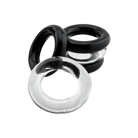 Hunkyjunk Jacker 5-Stack Five-Pack Tube Super-Strong Cockrings Clear/Black