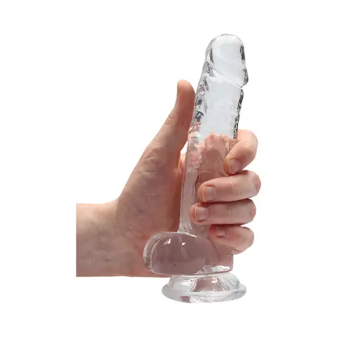 RealRock Crystal Clear Realistic 7 in. Dildo With Balls and Suction Cup in Clear