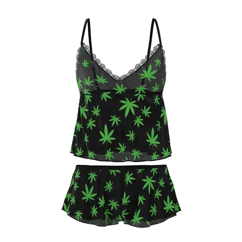 Magic Silk Hazy Dayz Cami & Short Set Pot Leaf L/XL