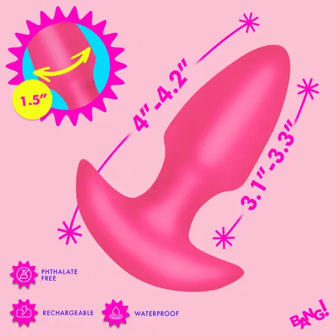 BANG! Thrusting & Vibrating Silicone Butt Plug in Pink