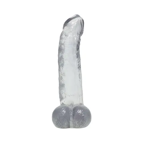 Crystal Jellies Curved Realistic Cock with Balls 8 in. in Clear