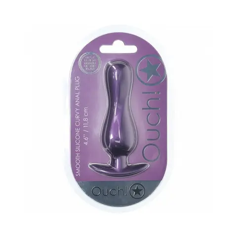 Ouch! Smooth Silicone Curvy Anal Plug 4.6 in. Metallic in Purple