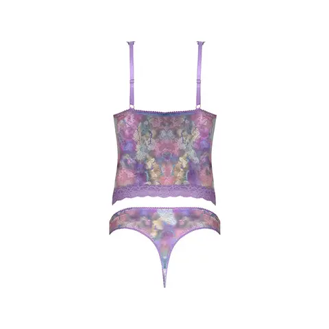Magic Silk Wisteria Mist Bustier Cami & Thong Set Floral S/M